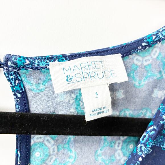 Market & Spruce Stitch Fix Blue Patterned Sleeveless Romper S Women Keyhole - Picture 6 of 11